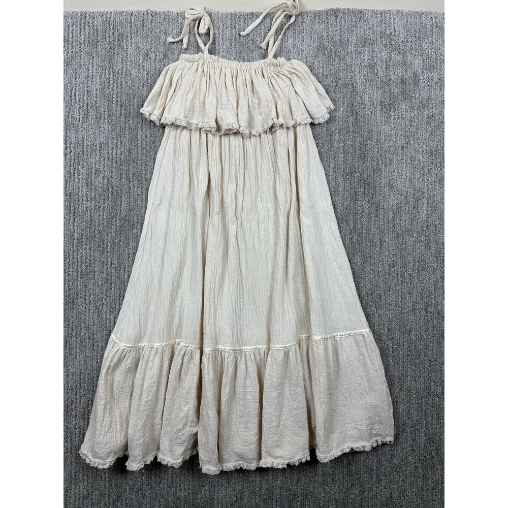 Vintage Misty Lane Cottagecore Dress Womens Small Cream Cotton Midi 50s 60s